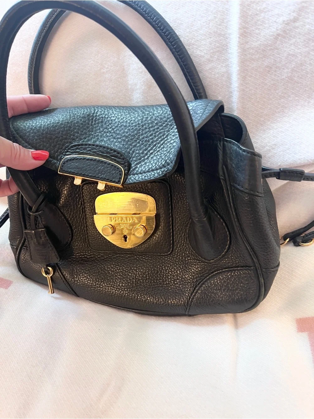 Prada Vintage lock and key bag! RARE! Black Leather Tote⭐️ Offers welcome!